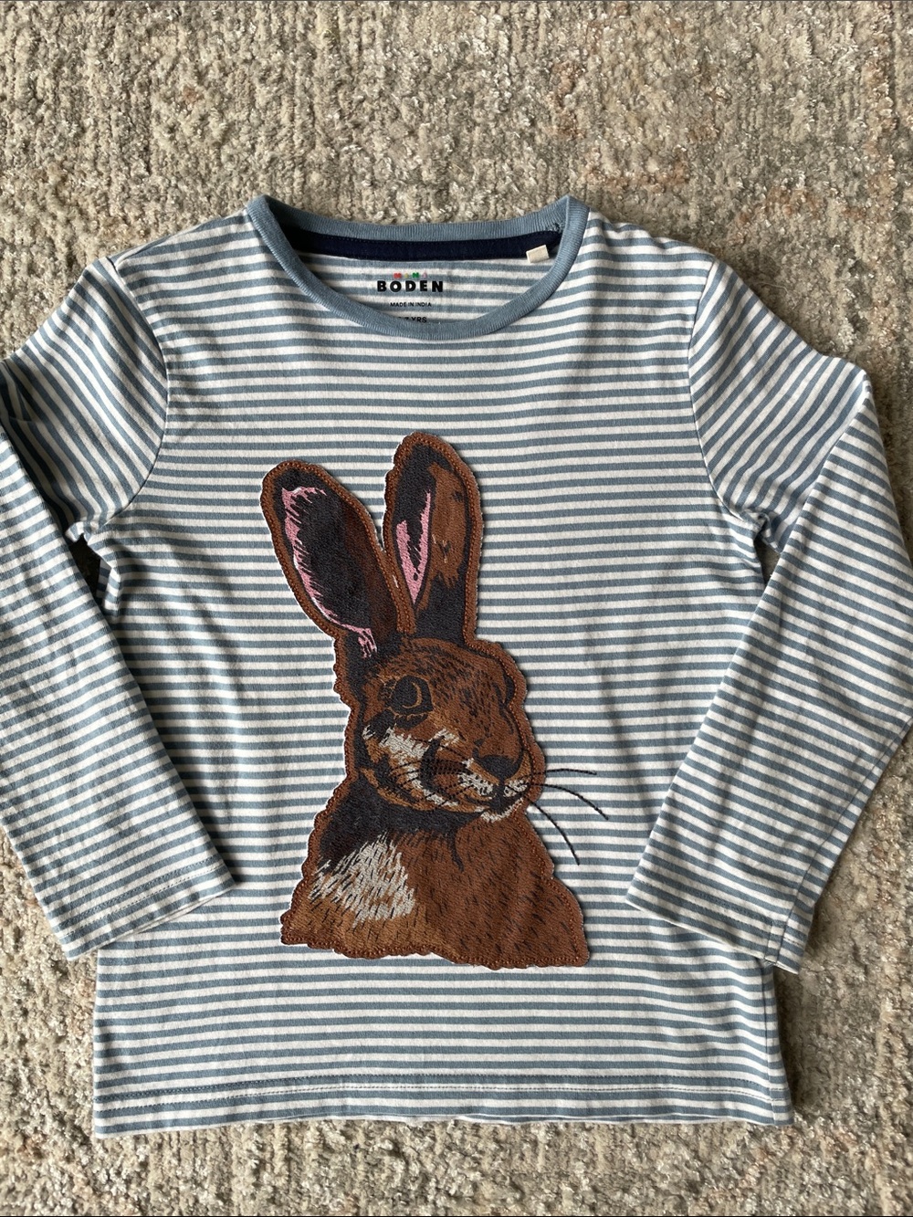 Mini Boden rabbit long sleeve striped tshirt